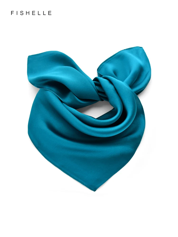 Peacock Blue Natural Silk Small Square Scarves for Women Spring Autumn Real Silk Scarfs Solid Color Women's Scarf Handkerchief