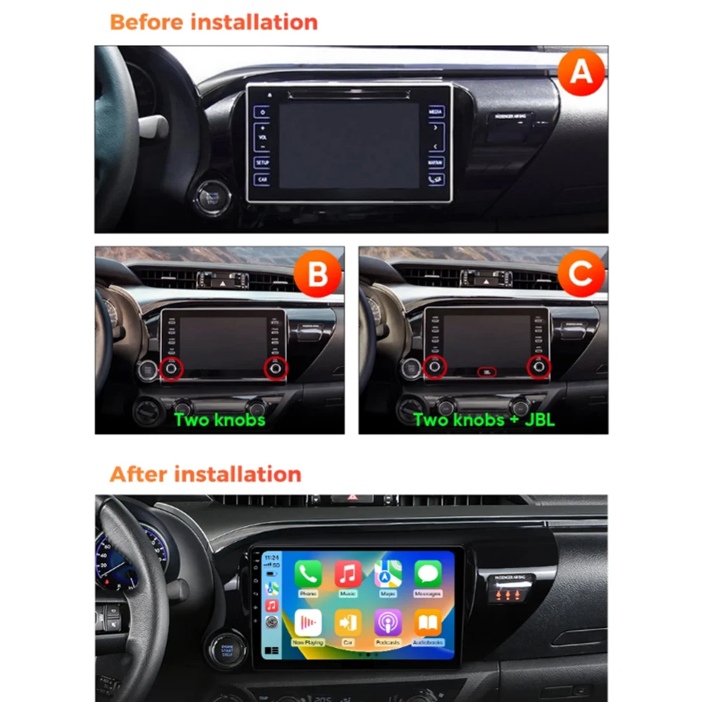 Per Toyota Hilux Pick Up AN120 2015 - 2023 LHD Android 14 Auto Carplay autoradio lettore Video Stereo multimediale GPS WIFI + 4G BT