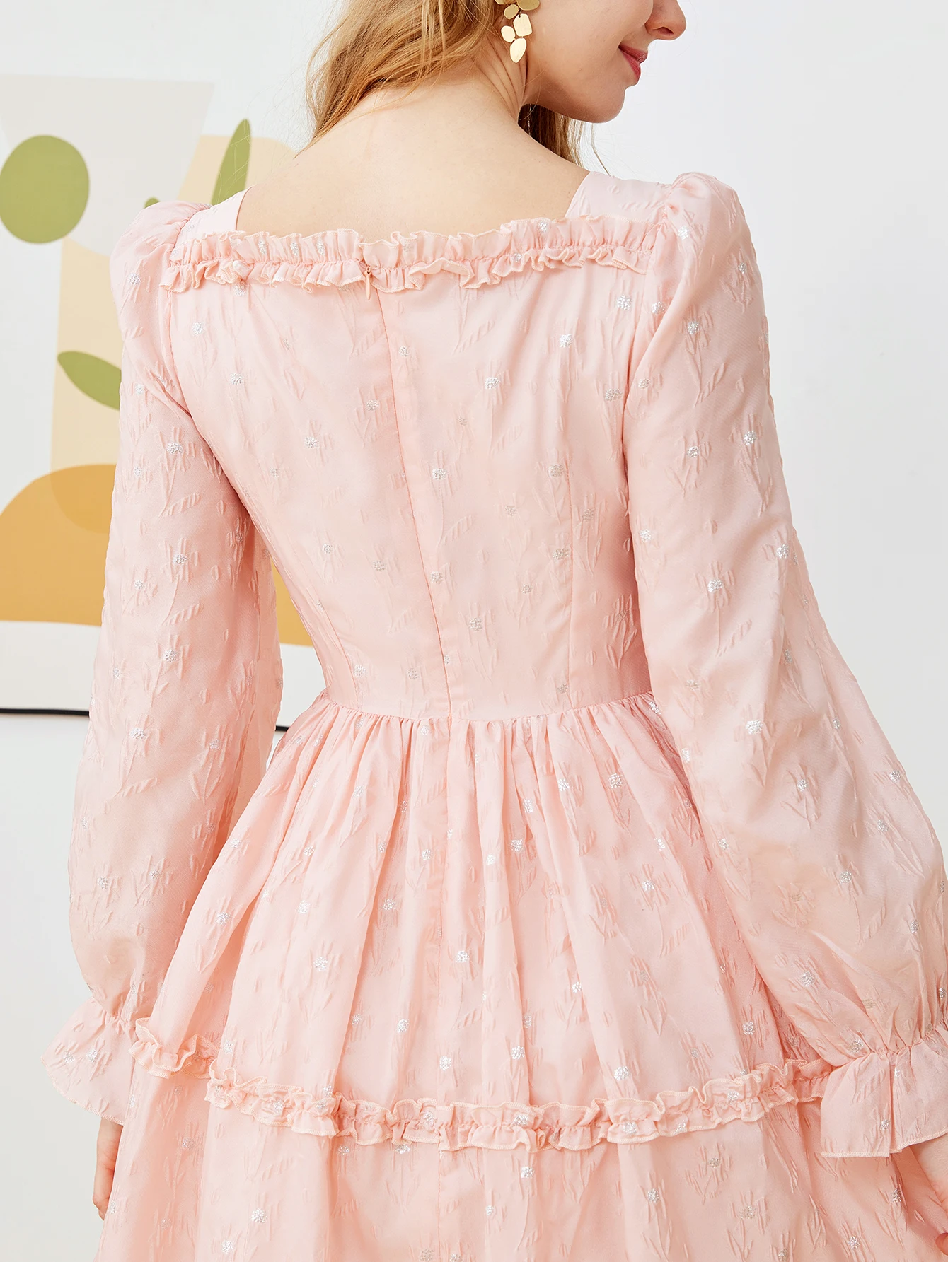 DEVCHATA Abito lungo lungo da donna elegante jacquard moda Abito lungo da donna con volant floreale rosa Orlo casual da vacanza Abito da sera da donna