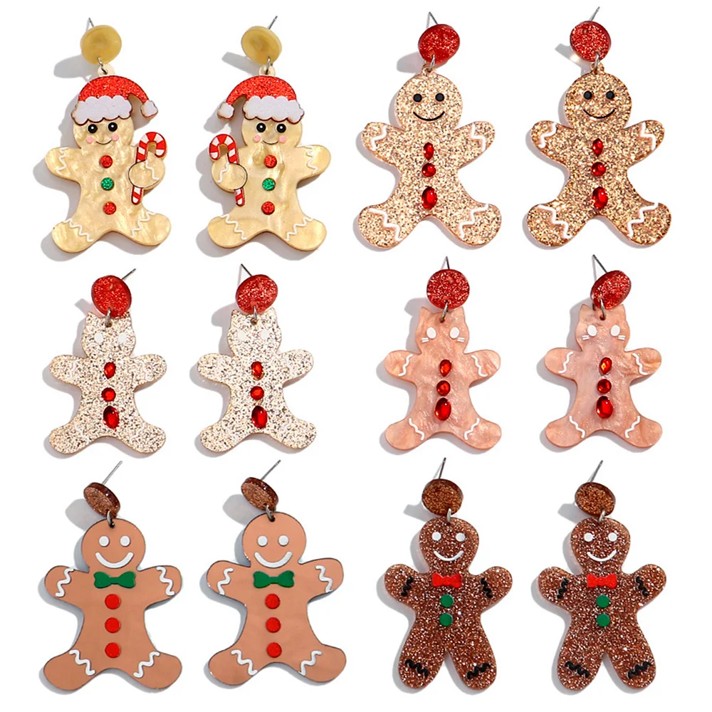 Cute Acrylic Cartoon Gingerbread Man Drop Earrings Funny Glitter Pendant Earring for Women Christmas Jewelry Gifts