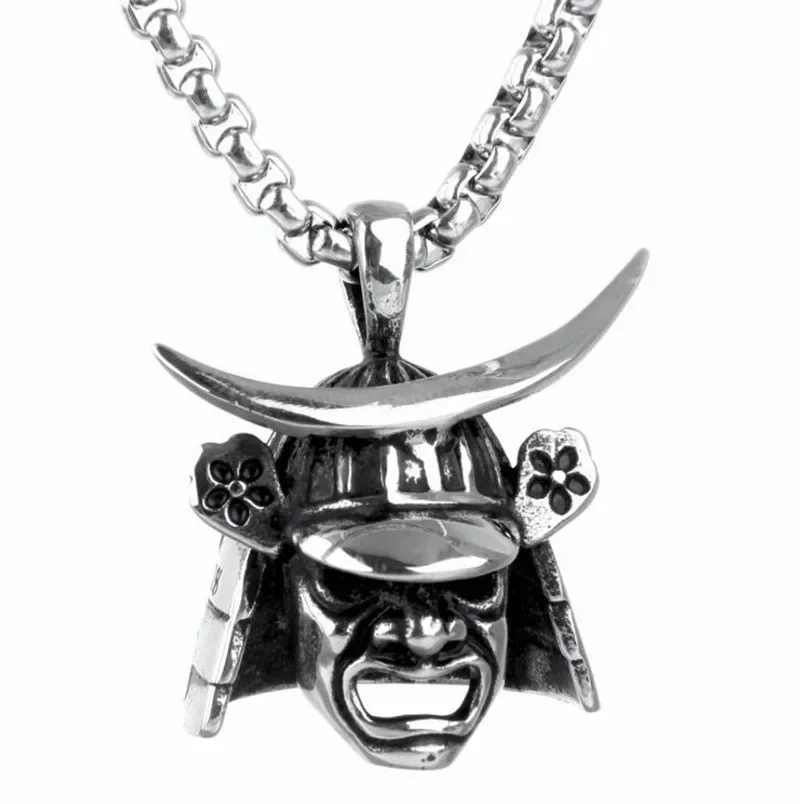 Personality Fashion Skull Samurai Domineering Punk Rock Pendant Necklace for Men Trend Jewelry Gift