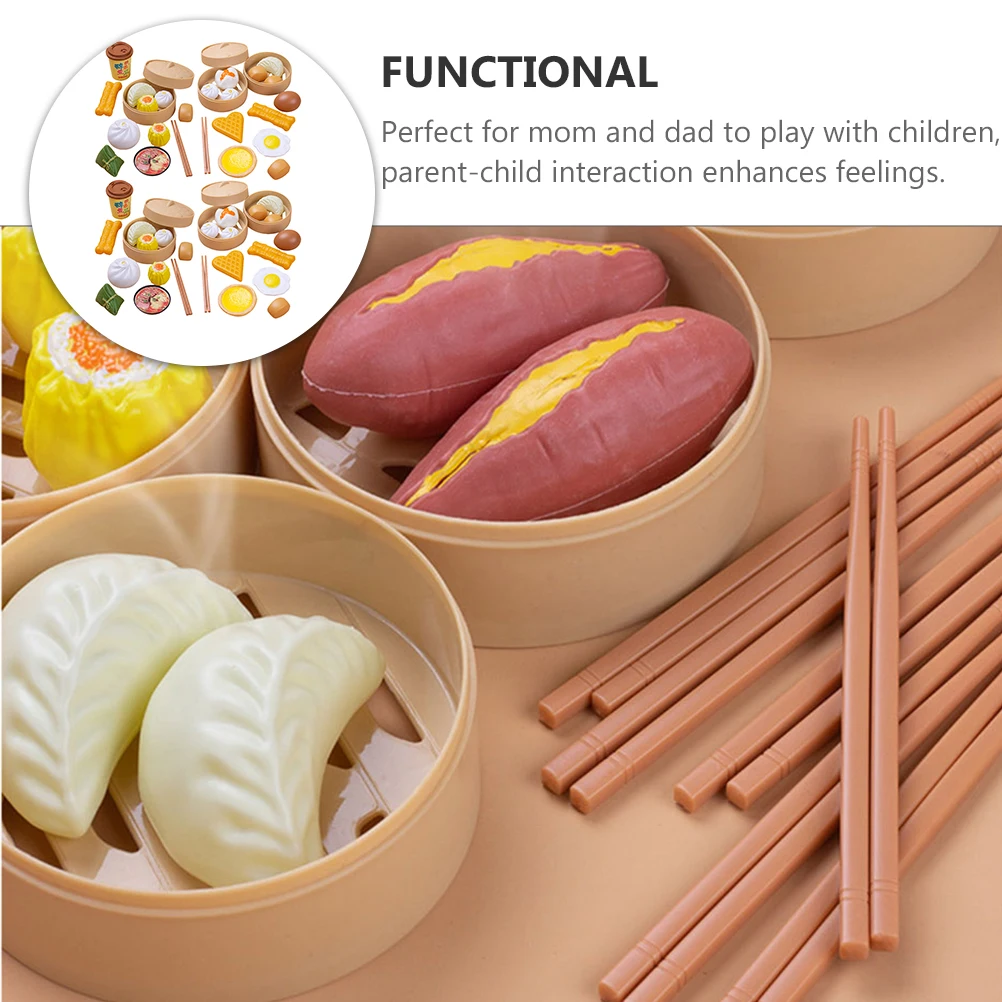 مجموعة لعب المطبخ مكونة من 58 قطعة من الإفطار الصيني، مجموعة أدوات الطبخ التظاهري، هدية تعليمية تفاعلية محمولة للأطفال