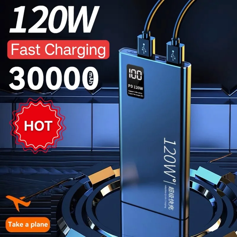 30000mAh Power Bank 120W Super Fast Charging 100% Sufficient Capacity Portable Battery Charger Digital Display For iPhone Xiaomi 1