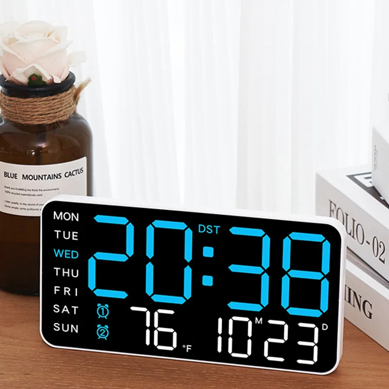 LED Digital Wall Clock Voice Control Alarm Clock 12/24H Date Week Temp Display Adjustable Brightness Table Clock Home Decoration