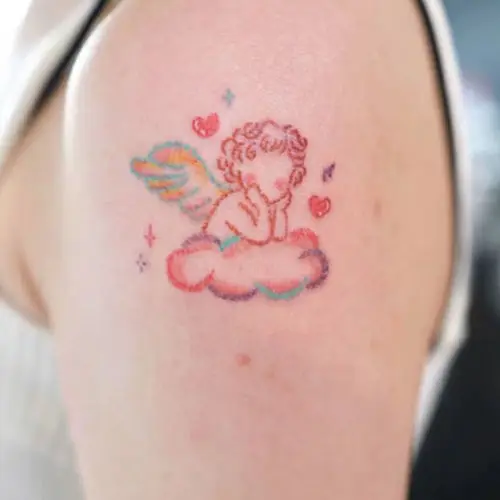 Pegatina de tatuaje de Ángel lindo de dibujos animados de fantasía para mujer, cuerpo, Hip Hop, tatuajes temporales de larga duración, accesorios de Festival de Anime, arte