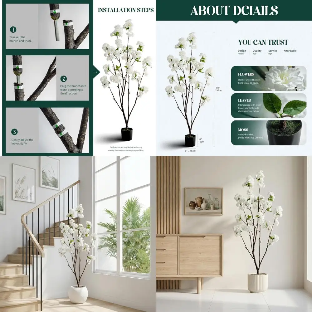 

59 высоких искусственных вишни для домашнего декора, искусственных деревьев для гостиной, спальни, балкона (белого цвета)