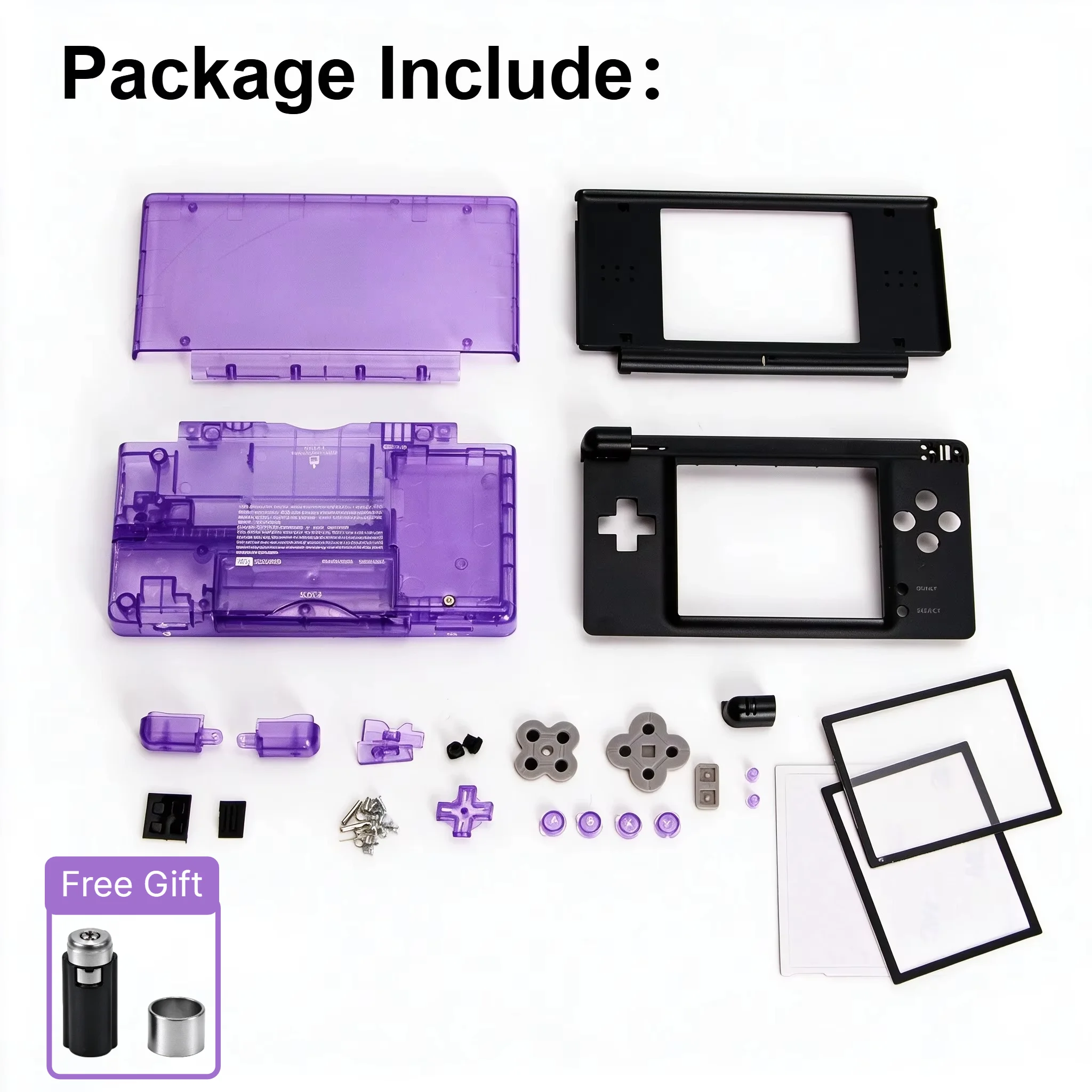 Two-Tone Replacement Shell for Nintendo DS Lite, Matte + Clear Transparent Housing Case DIY Mod Kit with Buttons Screws for NDSL