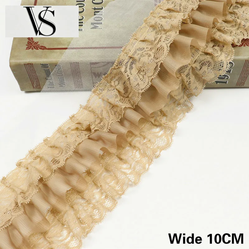 Pleated Lace Chiffon Fabric Applique Ruffle Ribbon Trim Dress Skirts Sewing Decor 10CM Luxury Wide Purple Coffee Three Layers 3D