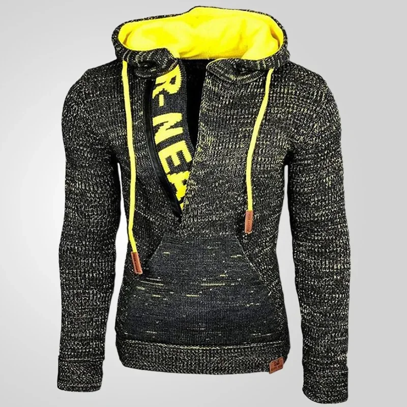 Men Pullovers Sweatshirts Sweaters Hooded Pockets Casual Loose Splice Knitted Drawstring Regular Thick Tops Autumn Winter New