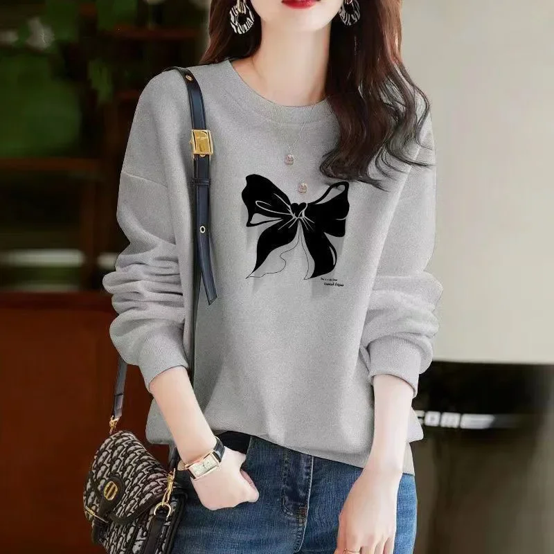 

Autumn/Winter Fashion Korean Edition Velvet Printed Round Neck Large Loose Versatile Casual Women's Long Sleeve Sweater E3069