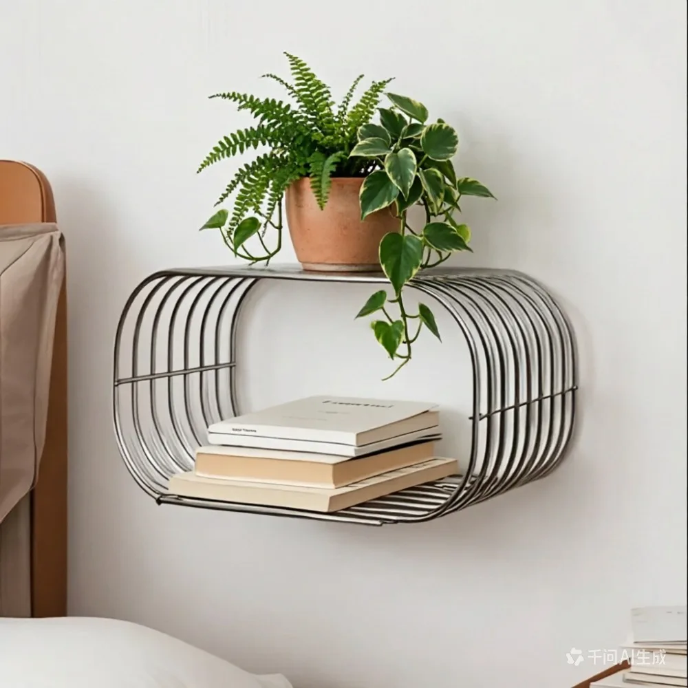 Metal Wall Shelf, Industrial Chrome Floating Rack, Oval Wire Storage Organizer for Bedroom Living Room