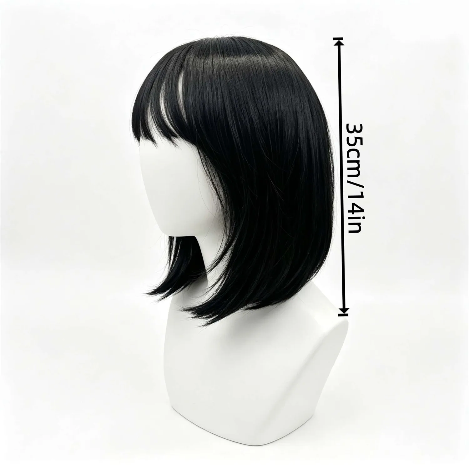 Straight Bob Wig 1B Natural Black 14 Inch Heat Resistant Synthetic Wig With Bangs For Women