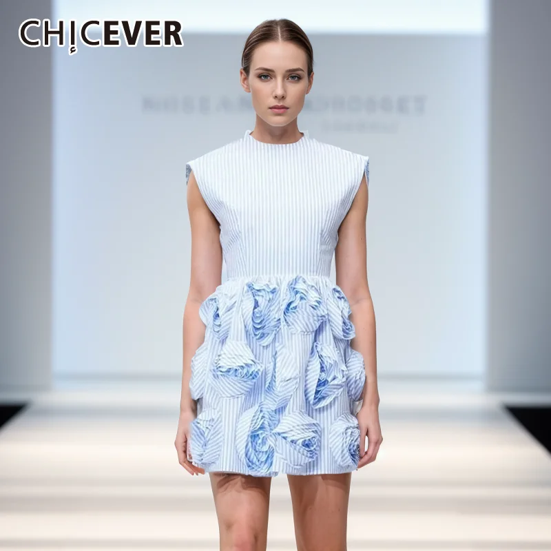 

Hollow Out Spliced Appliques Dress For Women O Neck Sleeveless High Waist Patchwork Lace Up Elegant Dresses Female desgner style