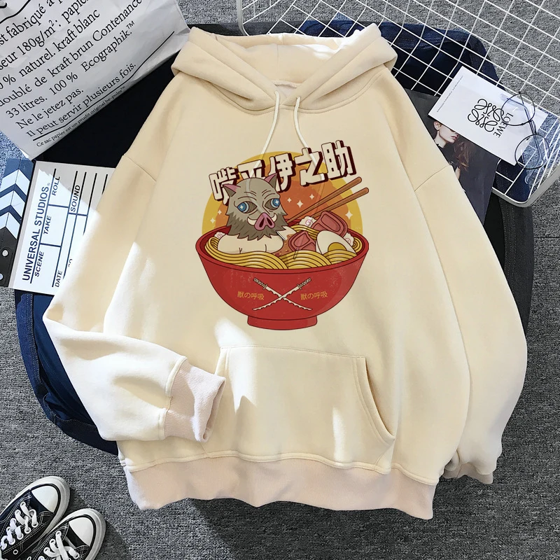 Japan Anime Demon Slayer Hoodies Unisex Japanese 2000s Style Y2k Casual Hooded Sweatshirt Harajuku Cartoon Manga Khaki Pullovers