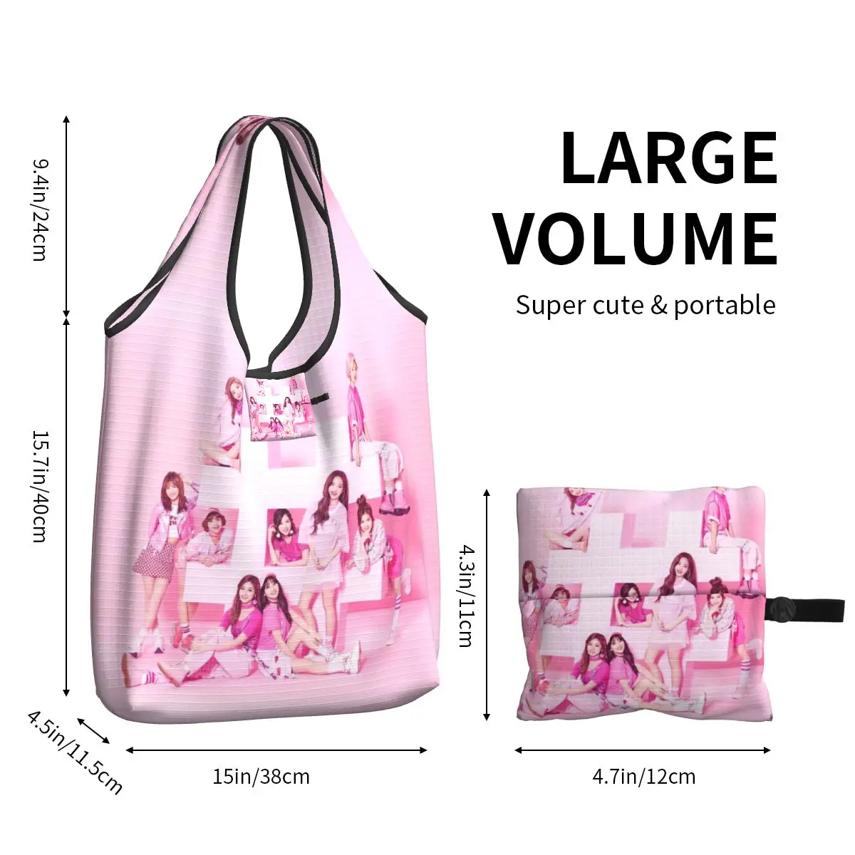 Kpop-Bolso de compras personalizado, bolsa de hombro de gran capacidad, portátil, encantador, Kawaii Shopper