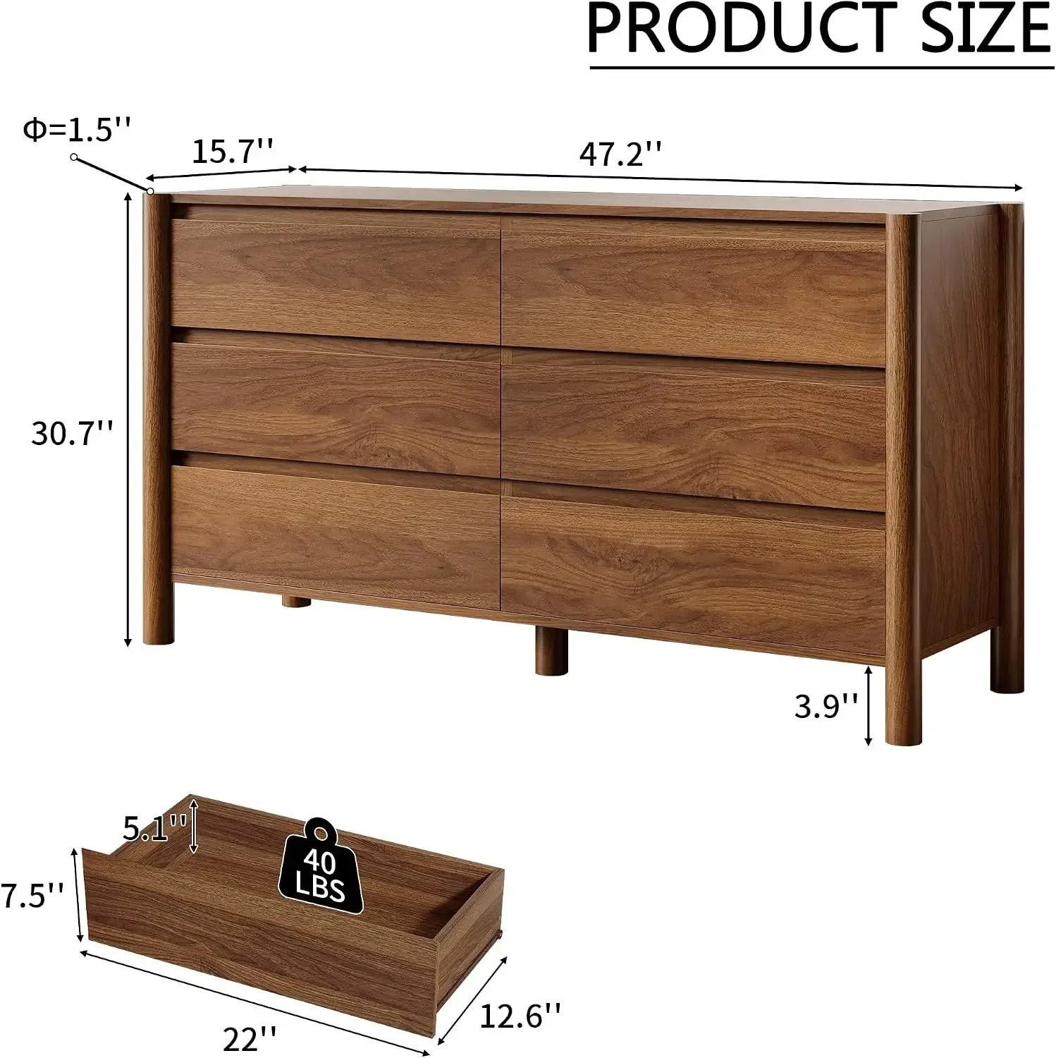BestsellerWalnut Dresser for Bedroom,47