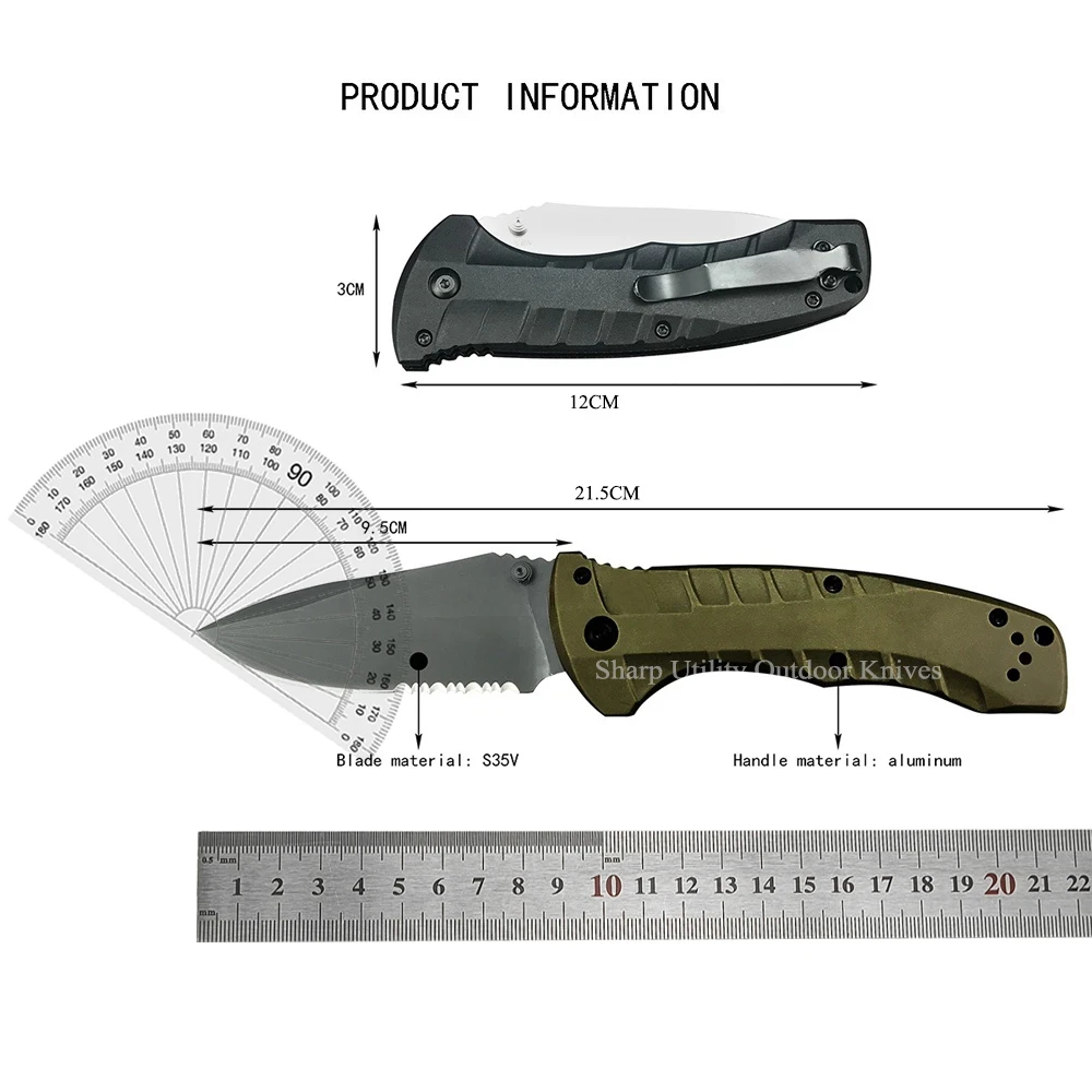 BM Turret 980 Serrated/ Full Blade Folding Pocket Knife, for Hiking, Fishing, Self Defense, Hunting, Tactical, EDC Jackknife