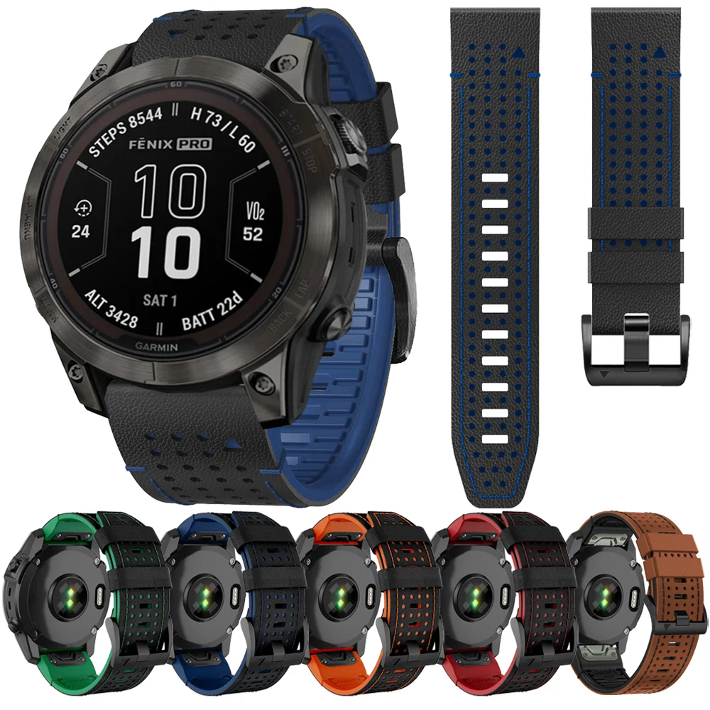 

Двухцветная кожа QuickFit 22 мм 26 мм с силиконовым ремешком для Garmin Fenix 7 7X 6X 6 5 5X Plus / Epix 2 Pro 47 мм 51 мм ремешок для часов