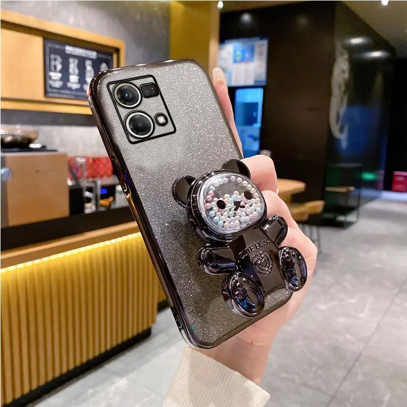 Reno7 Cute Bear Holder Case on For Oppo Reno10 9 proplus 9 pro Reno8 T 4g Reno 7 4g 5g 6 Pro Stand Cover Reno8T 7SE 6z 5K 4se