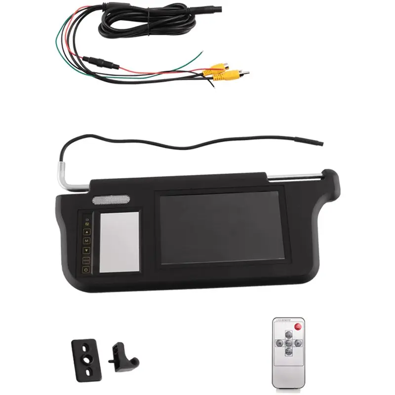 Leading-7Inch Black Car Left Sun Visor Rear View Mirror Screen LCD Monitor 2 Channel Video Replacement Parts