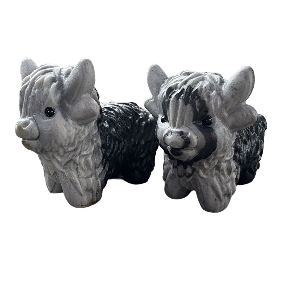 Custom Tai Chi Stone Highland Cow Figurine - 8cm Hand-Carved Crystal Farm Animal Statue with Inlaid Eyes for Collectible Decor