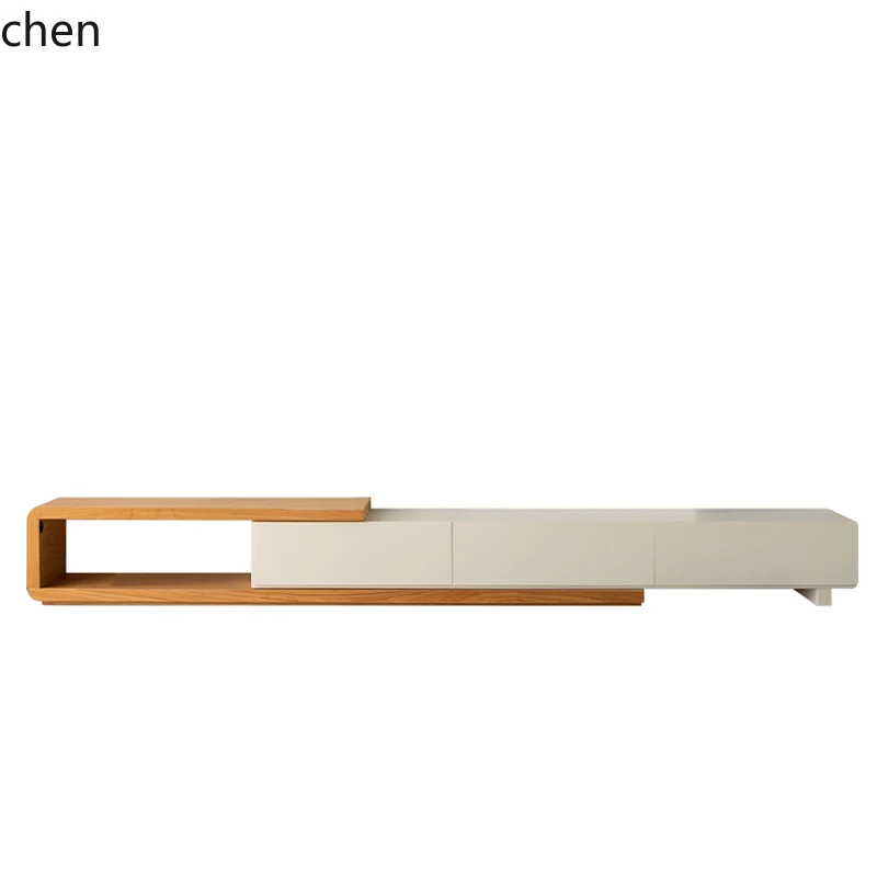 HXL solid wood telescopic TV coffee table combination light luxury living room simple log color floor cabinet