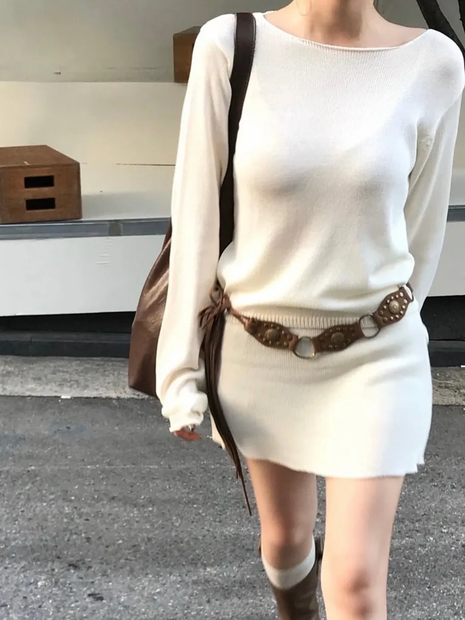 

Korean Style Women's Early Autumn Soft Style Thin Knitted Top plus Half Skirt Slimming Two Piece Set Fashionable Ensemble