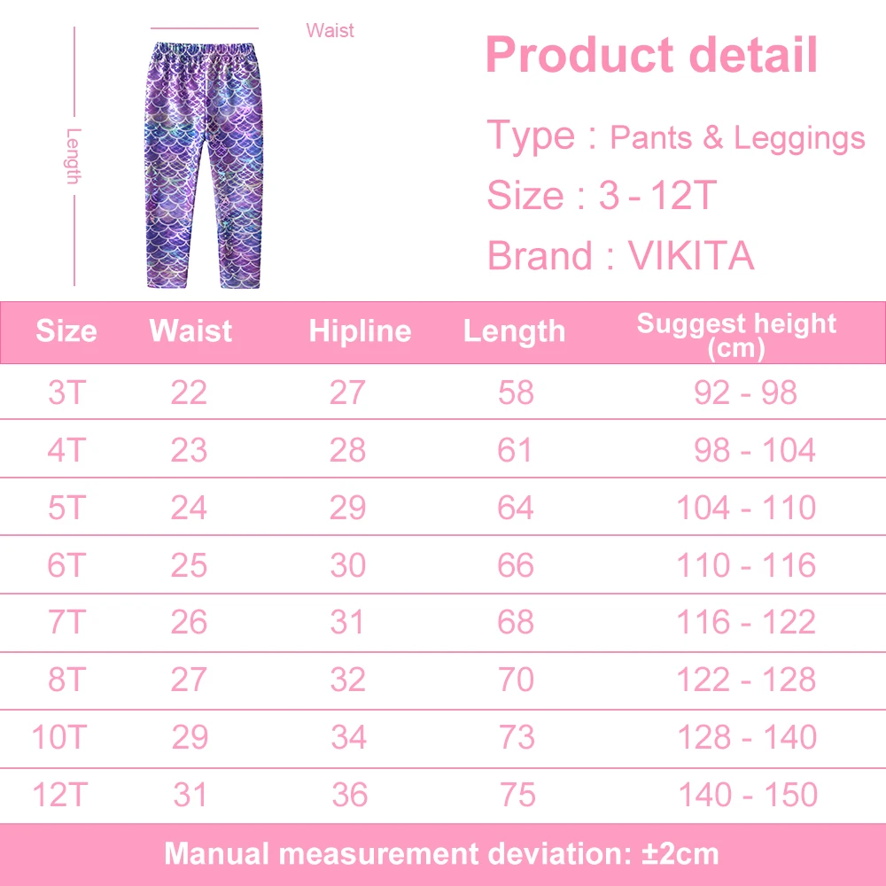 VIKITA Kids Mermaid Print Leggings Girls Performance Birthday Party Princess Trousers Kids Skinny Pencil Pants Kids Clothes 3-12