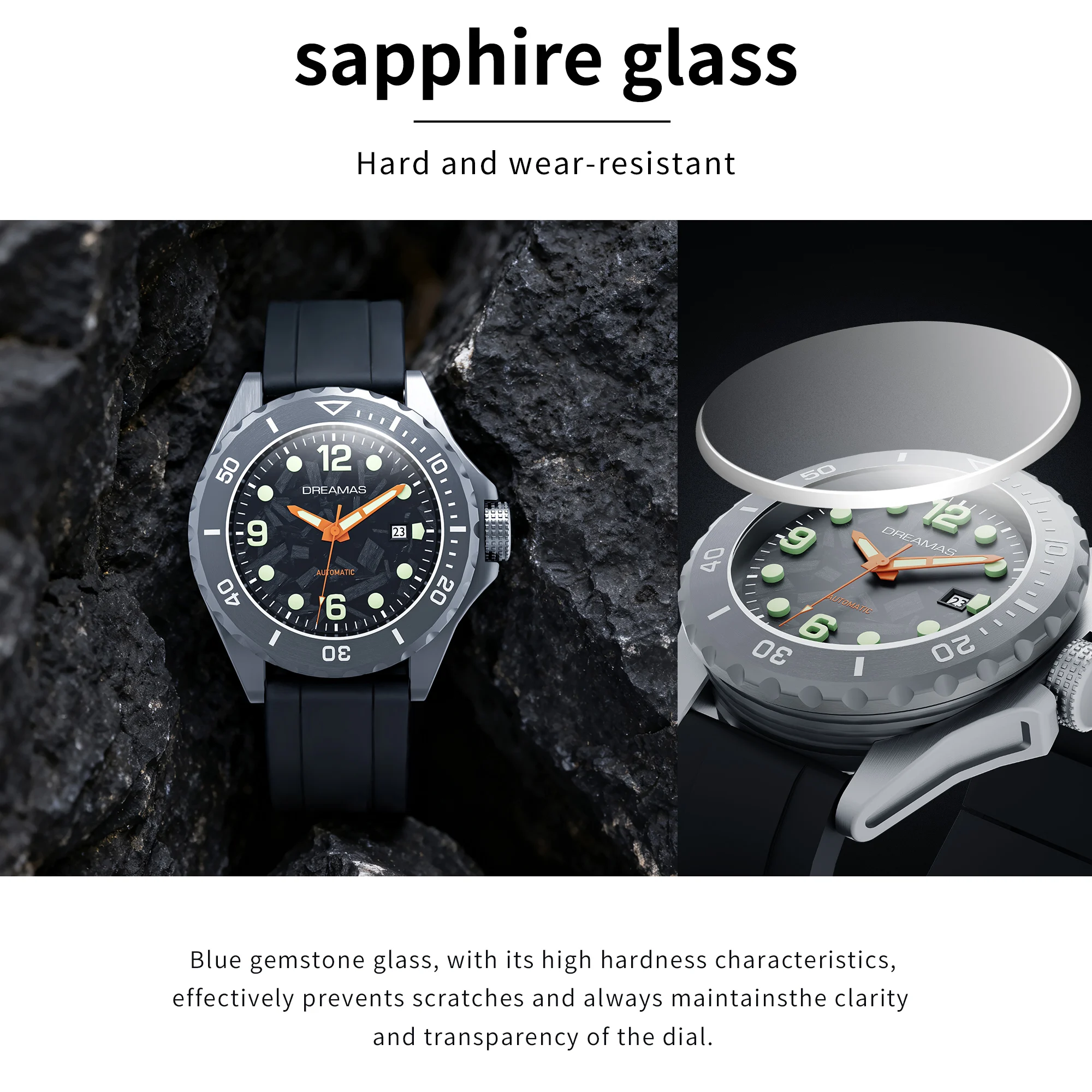 DREAMAS Herren Mechanische Uhr Titanlegierung Taucheruhr Schweizer 3D Super Leuchtend 500m Wasserdicht Automatikuhr DMS7350 – Detail 7