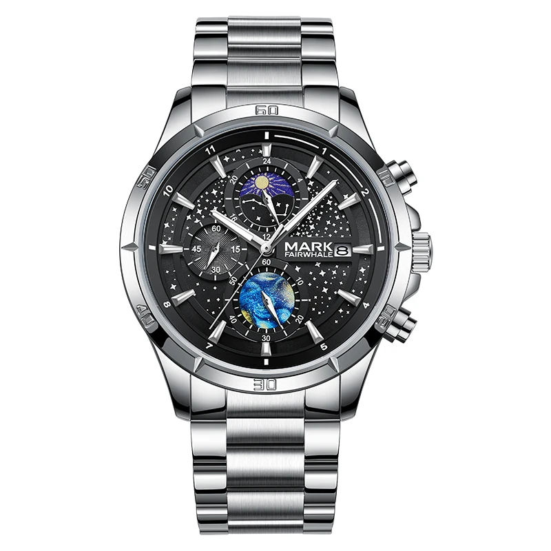 MARK FAIRWHALE FW-5022 Luxury Quartz Man Watch Chronograph Date Stainless Steel Watch Luminous Hands Fashion Watches for Men