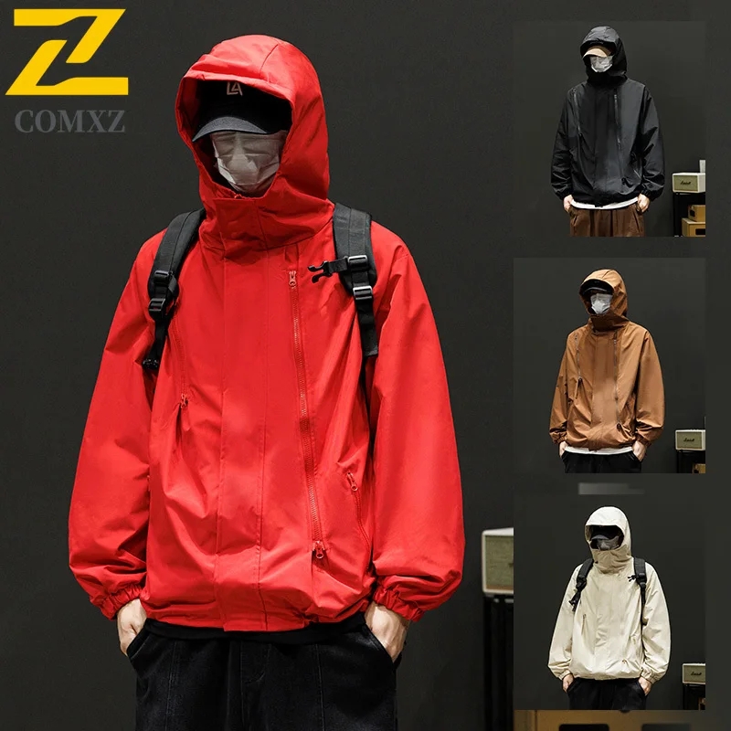 New Spring Couple's Hooded Windbreaker Multi-Zip Outdoor Casual Jacket Waterproof Windproof Youth Hiking Coat Trendy Streetwear