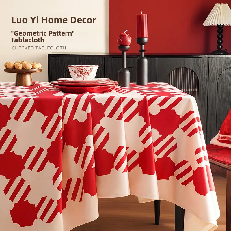 

Красная скатерть с геометрическим узором для свадебных торжеств, обеденный коврик, скатерть для гостиной, чайного столика, украшение для праздника Циси