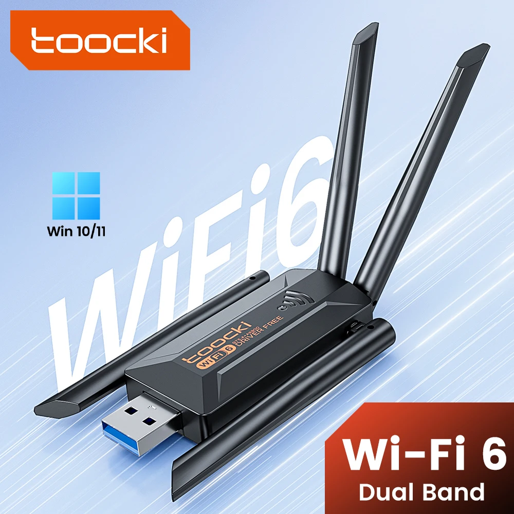

Toocki TB07 AX1300/AX900 WiFi6 USB Adapter with Rotatable High-Gain Antennas 5G&2.4G Dual Band USB Network Cards for PC Laptop