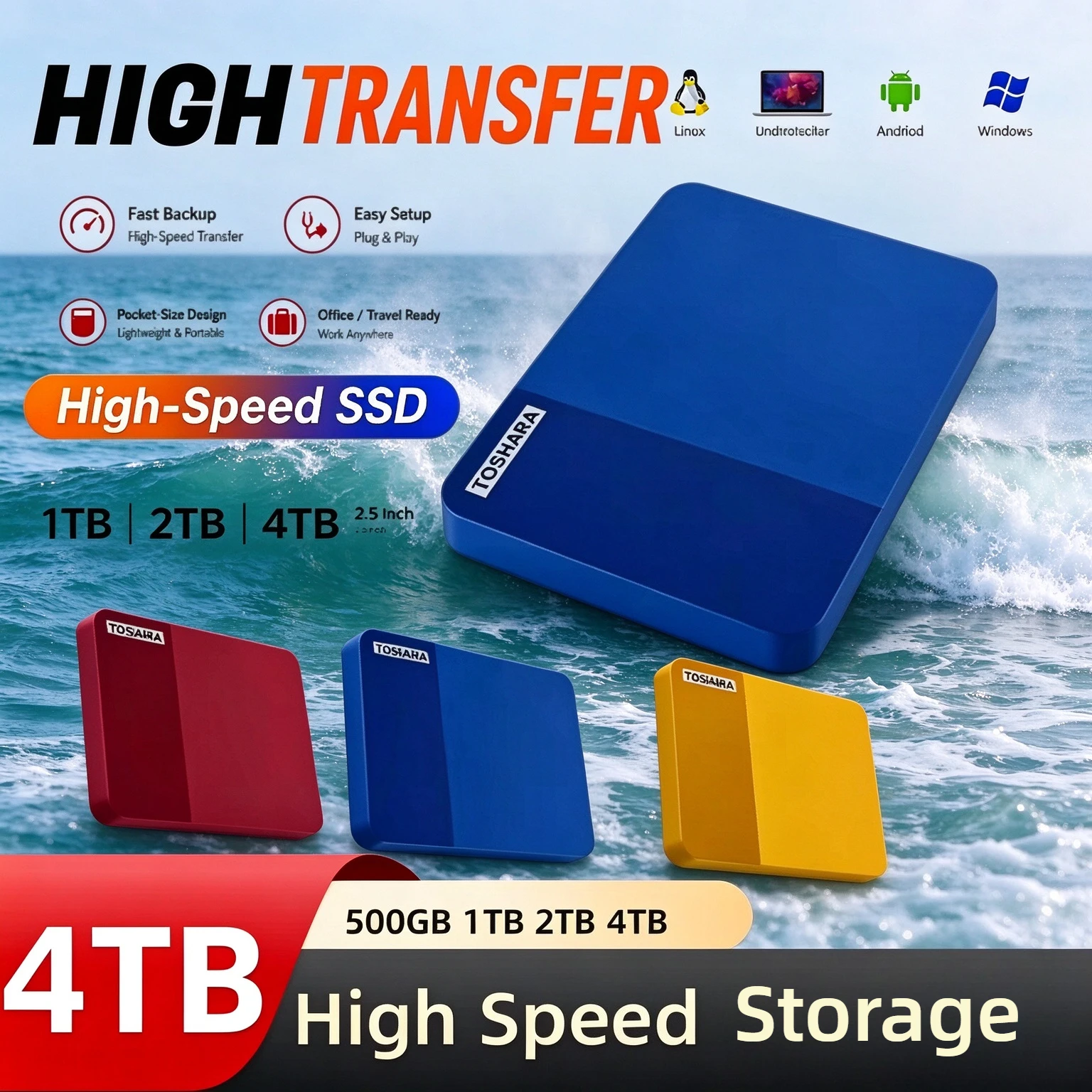 2026 Multi-color selection B3 Portable 4TB External Hard Drive High Speed Disk For Laptop Desktop Mac Android Phone Data Backup