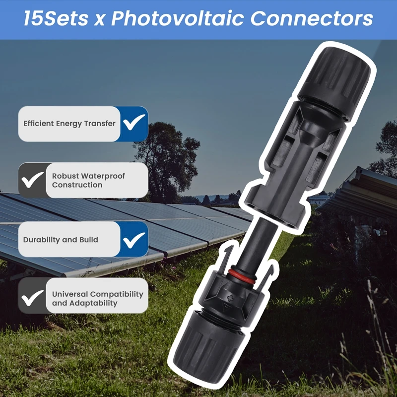 15 Sets MC-4 Connector Photovoltaic Connectors, Waterproof Photovoltaic Cable Connector