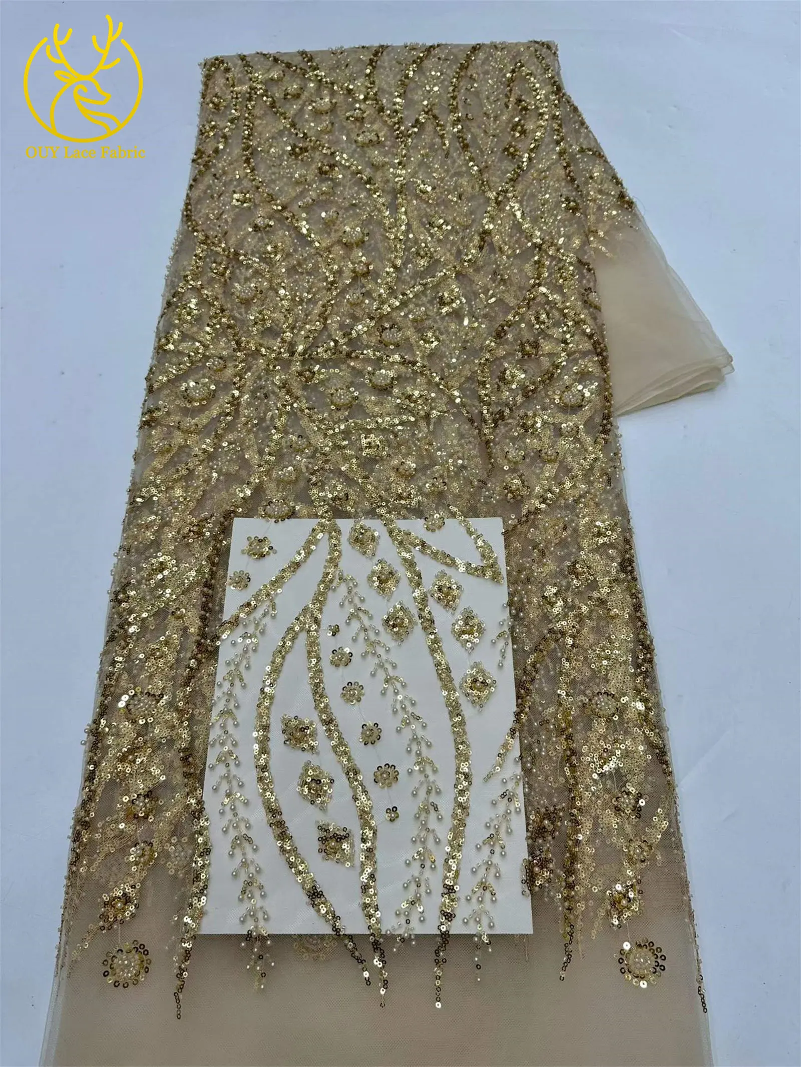 Schwarzer Afrikanischer Pailletten-Perlen-Spitzenstoff 2026 Modischer Nigerianischer Pailletten-Tüll-Spitzenstoff für Hochzeitskleider 5 Yards – Detail 18