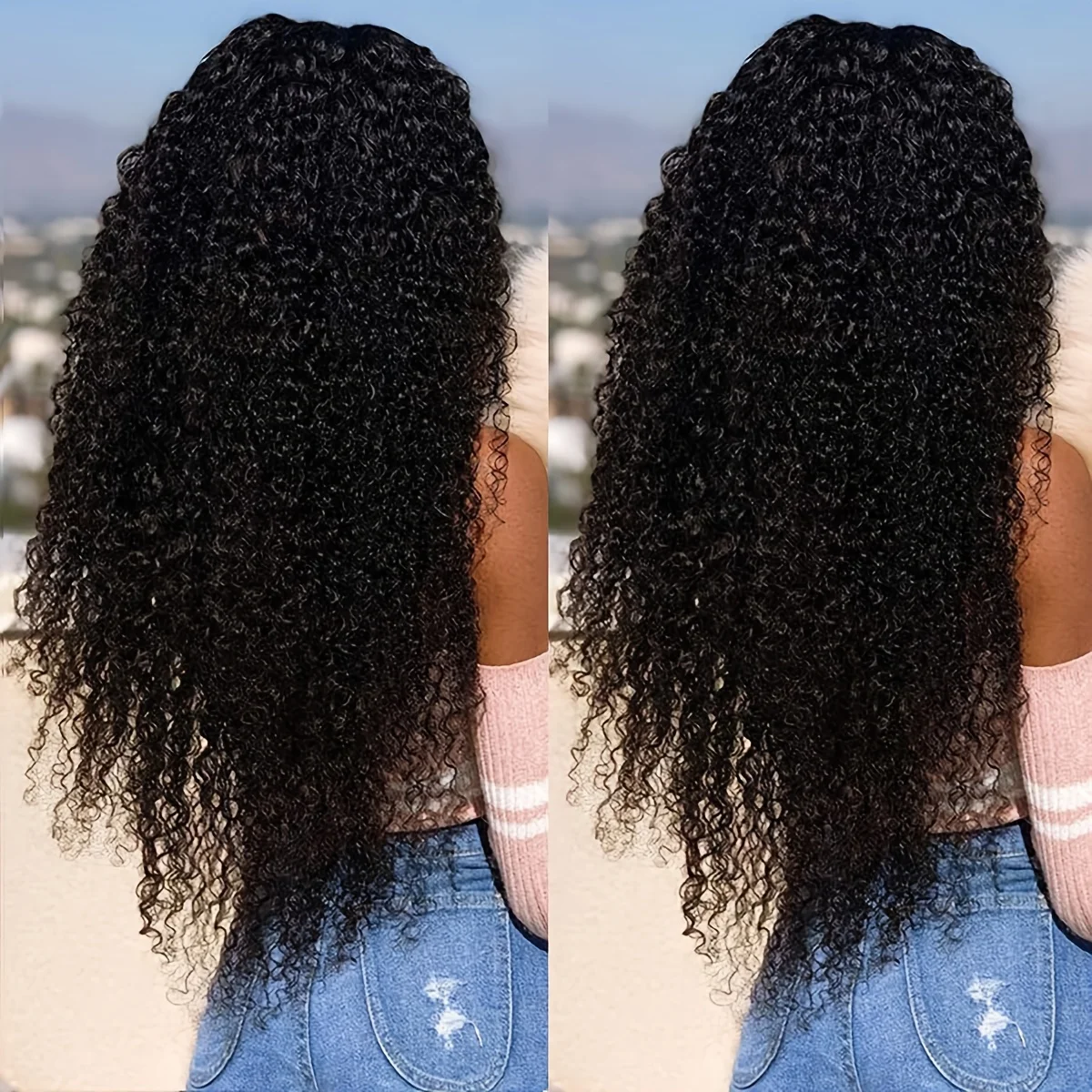 Peluca brasileña con diadema de cabello humano, 250% de densidad, onda profunda, onda corporal, medio rizado, lista para usar