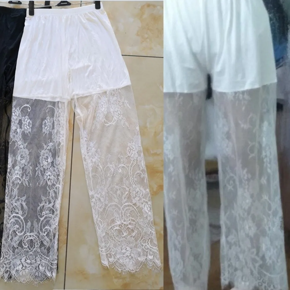 Elastic Waistband Lace Underwear Cropped Pants Single Thin Layer Anti Expose Inner Liner Skin-Friendly Breathable Legging Pant