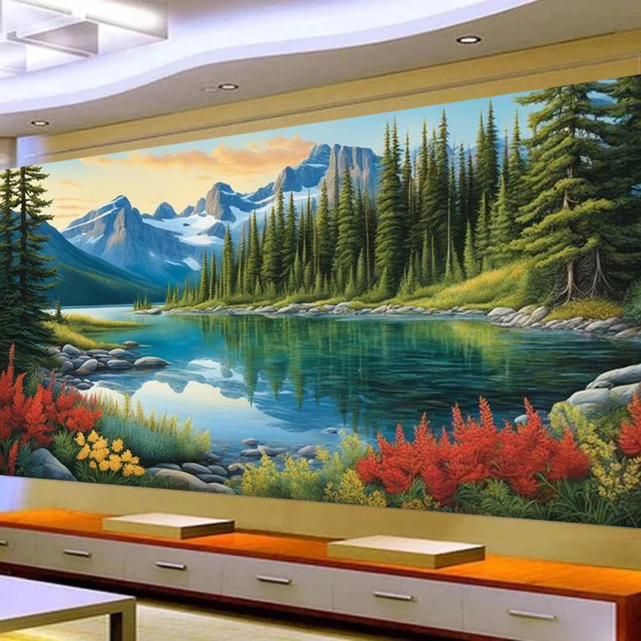 雪山湖の森大型-diy-ダイヤモンドアート絵画キット自然風景フルドリルモザイク刺繍写真