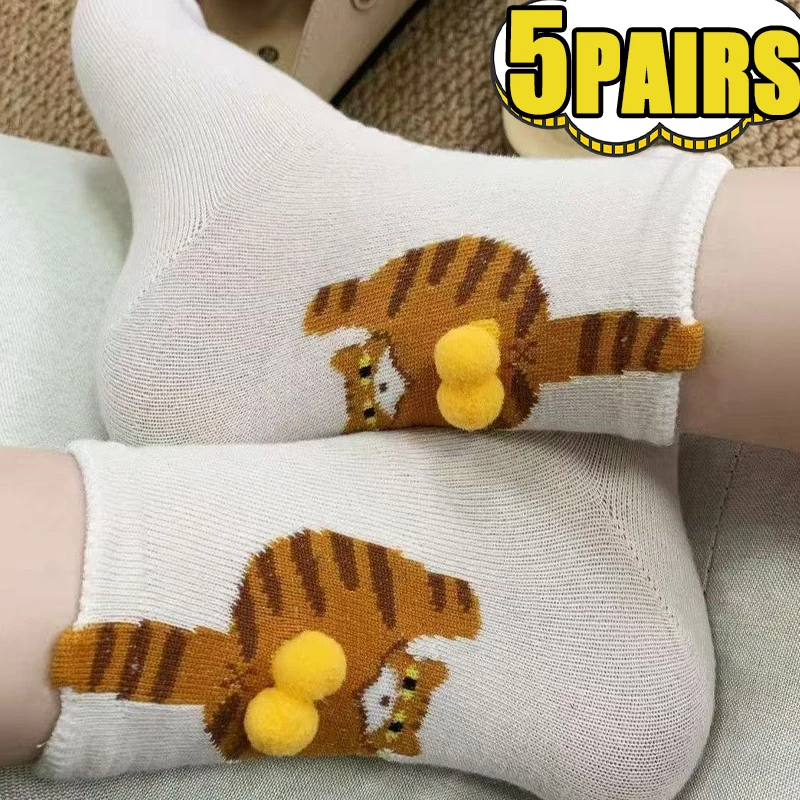 

1/5 пар осенних носков для пар, милые носки с рисунком кота, джингл, сезонные трендовые японские женские носки с ворсом, универсальные