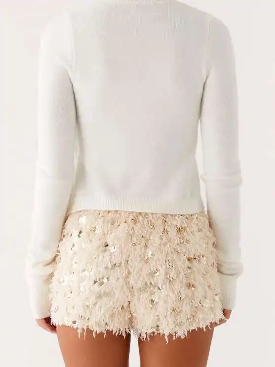 Summer Women's Fashion Solid Color Slim Fit Furry Sequin Sexy Low Waist Shorts Pure Desire Casual Style Charming Elegant OG8Y