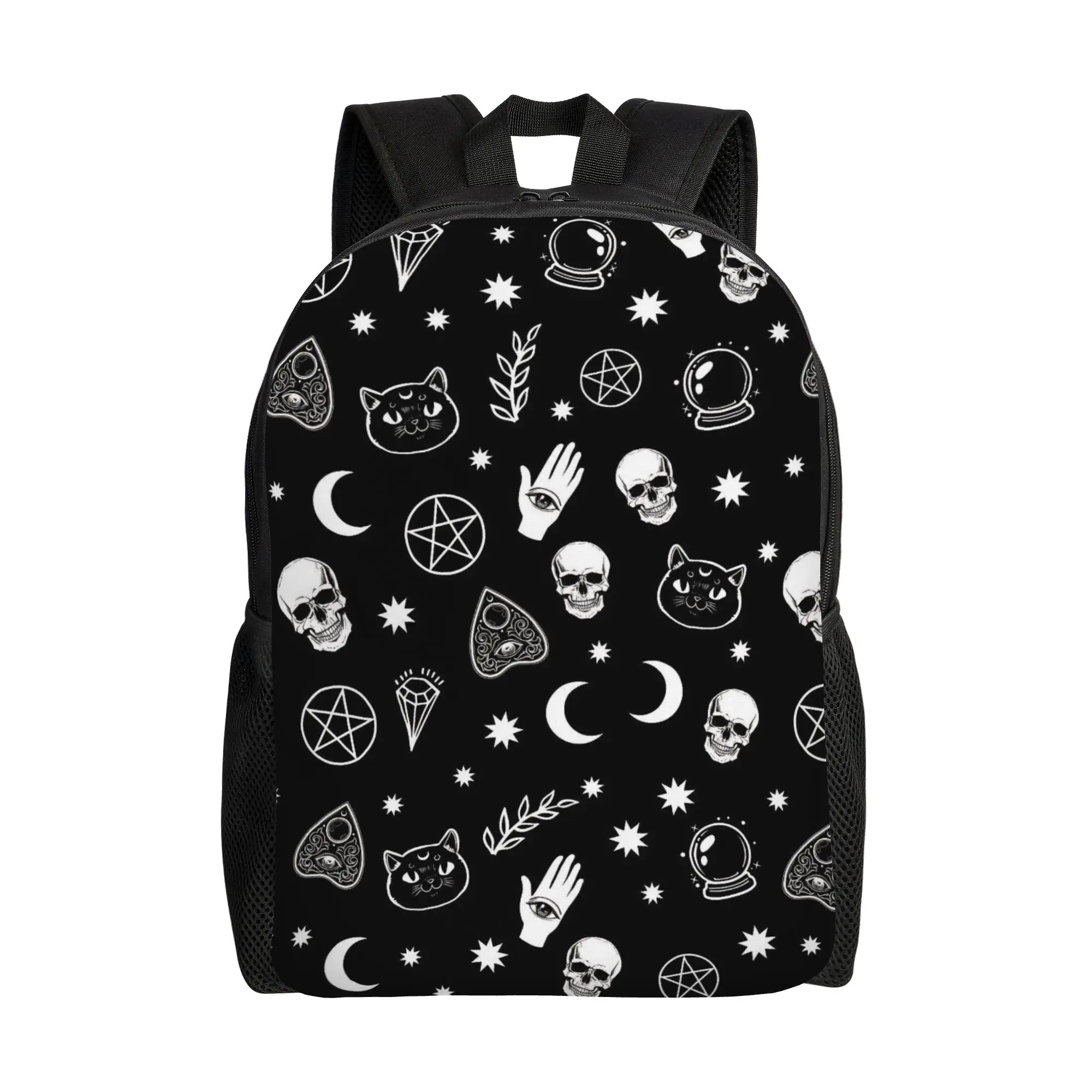 Ouija Board Fashion Backpack with Pocket Student Business Mystical Skull Cat Daypack for Men Women Laptop Shoulder Bag