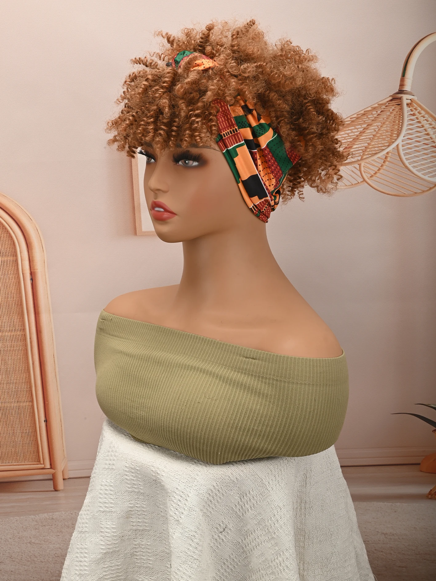 Headband Wigs For Women Afro Kinky Curly Wig With Synthetic Short Wigs With Headband Attached Headwrap Wigs