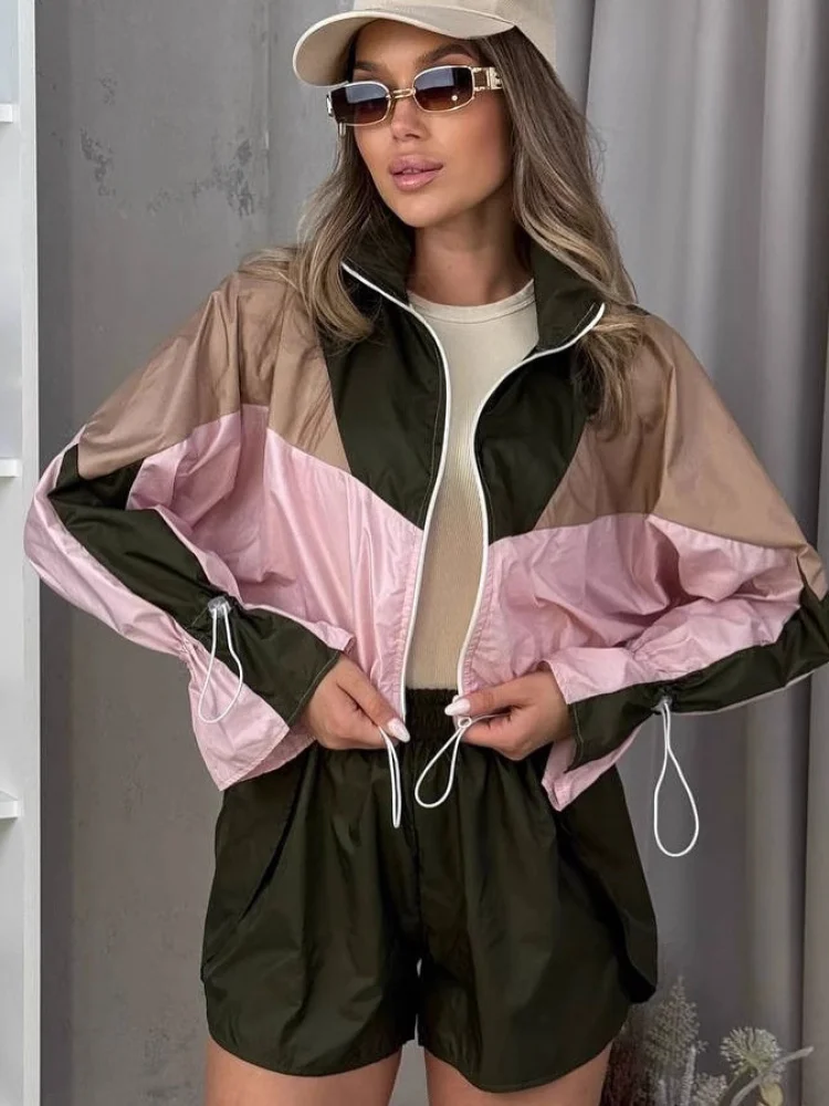 

Women's Casual Color Blo Long Sve Zipper Cardigan Set ort Pants Two Piece Set Pure Color Top Zipper Design Polyester