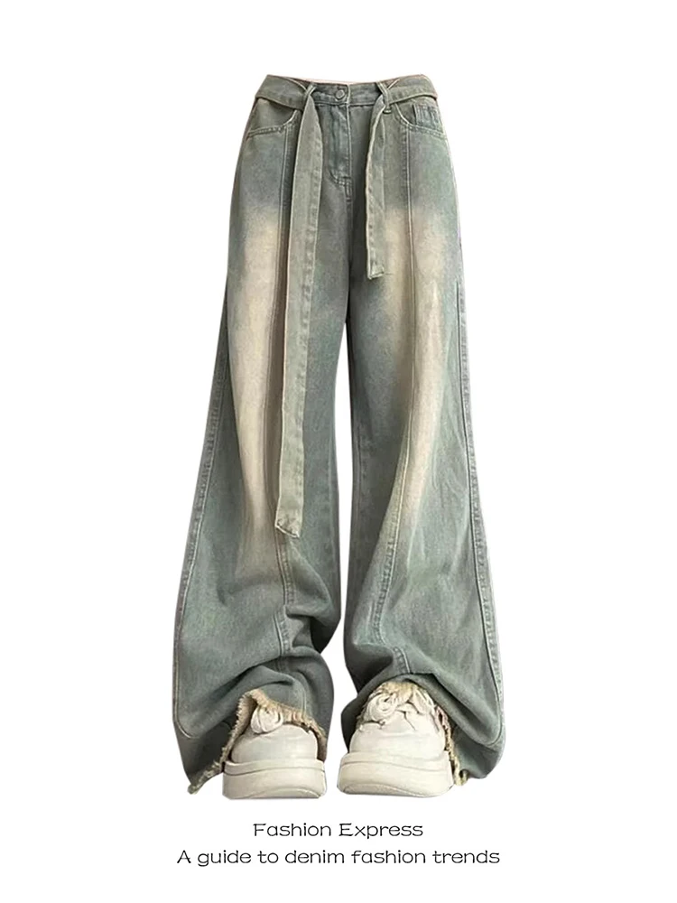 

Джинсы American Vibe High Street оверсайз свободного кроя для женщин, осенне-зимние широкие брюки, повседневные, в стиле кэжуал, с эффектом потертости, длинные