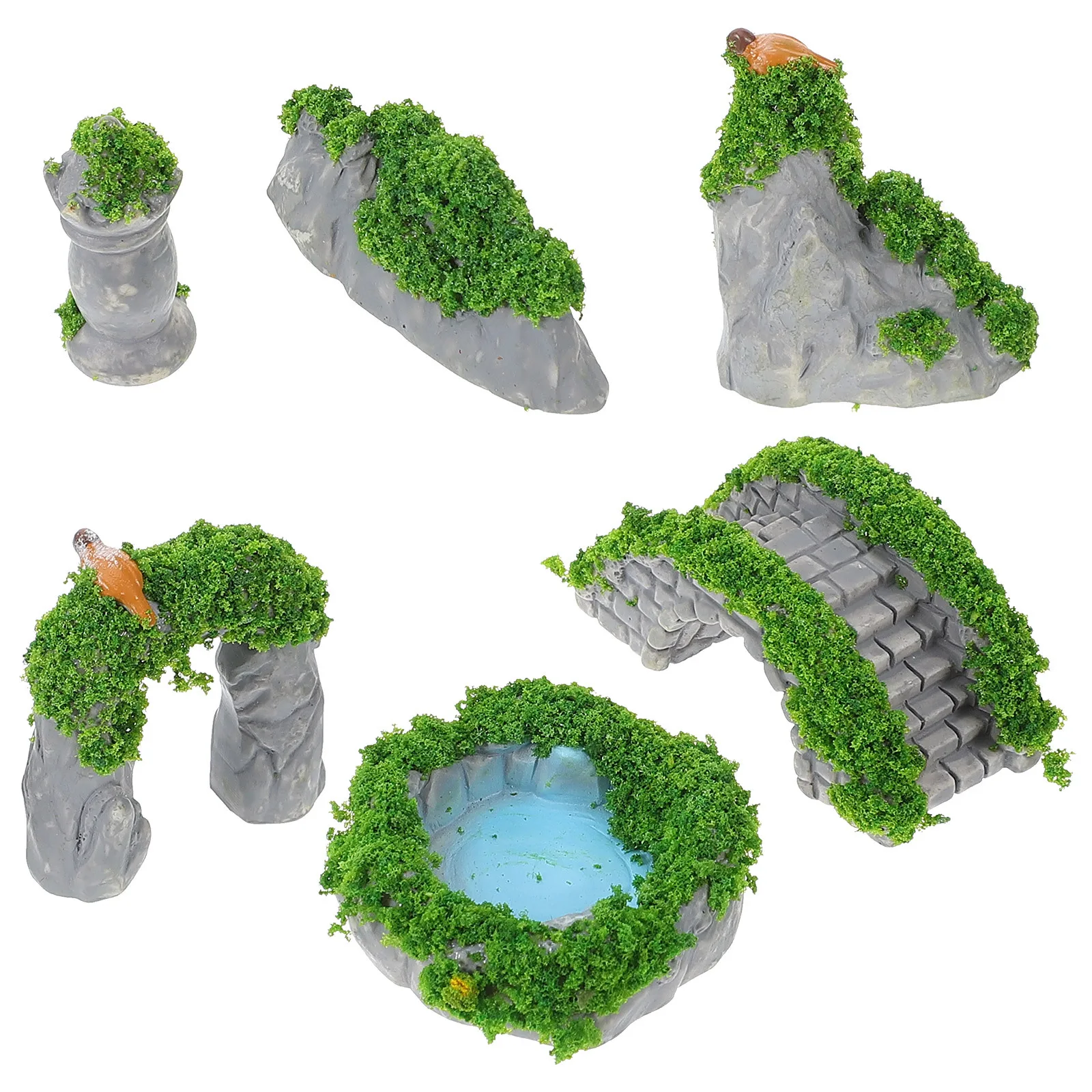 

1Set Micro Landscape Ancient Pavilion Bridge Rockery Resin Mini Garden Ornament Outdoor Pot Fairy Pond Miniature Gardening