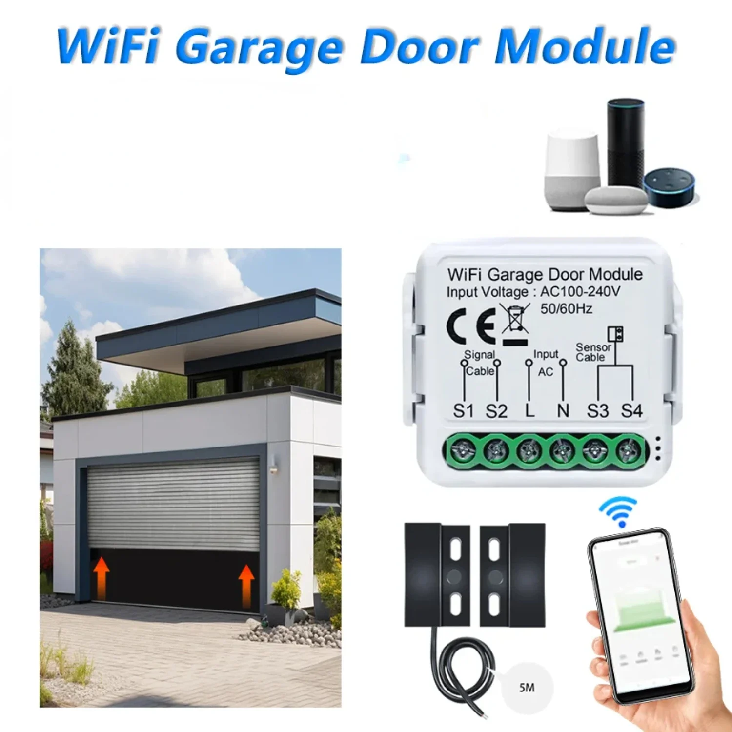 

Convenient Voice-Controlled WiFi Smart Garage Door Opener Module for Effortless Remote Control and Monitoring - Easy Operation S