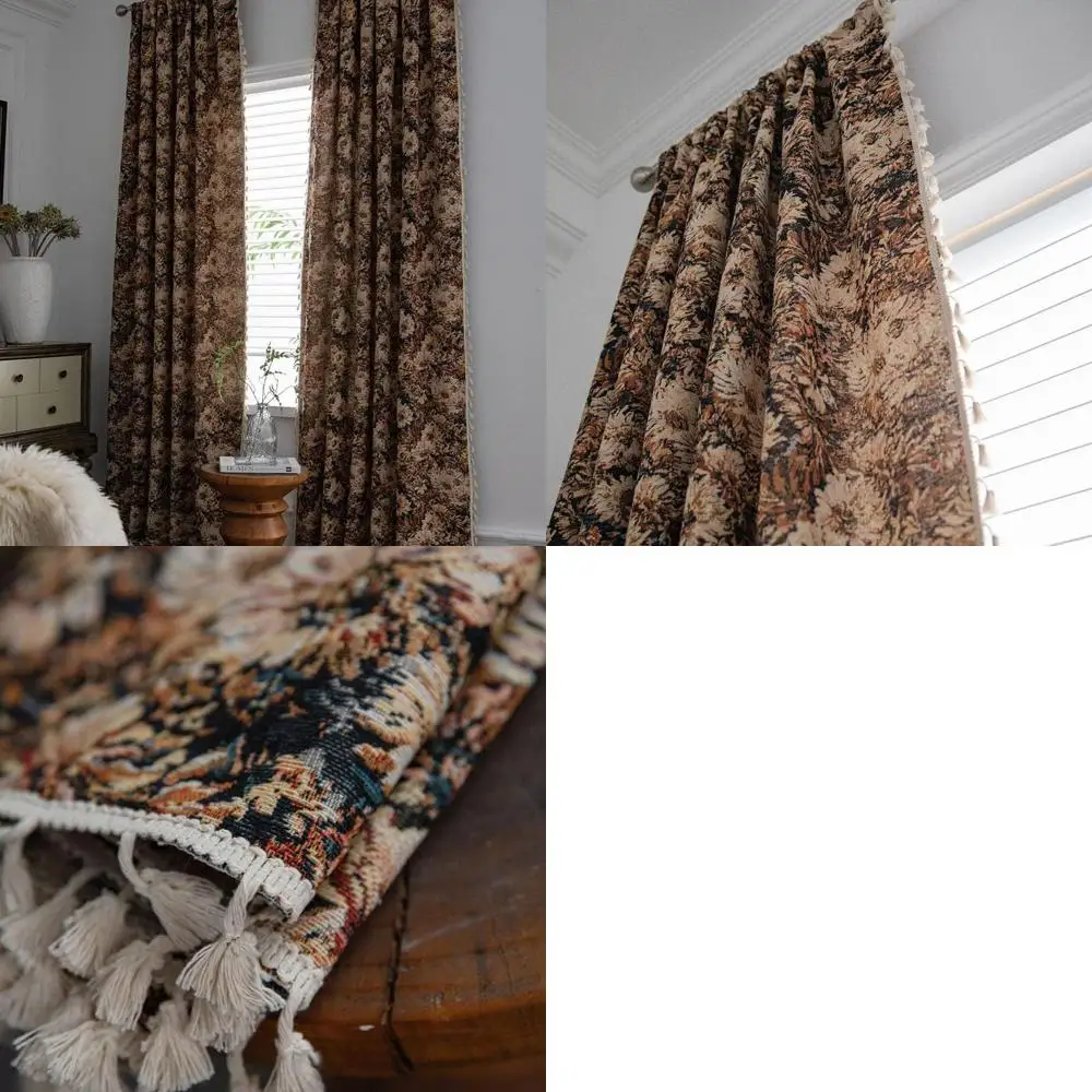 

Floral Vintage Oil Painting Curtains, Set of 2, Thermal Insulated, Rod Pocket, Tassel Trim, 59x102 for Bedroom/Living Room