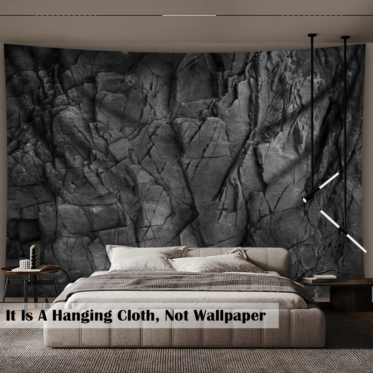 Stone Texture Tapestry Wall Hanging - XXL Grey Rock Pattern with 3D Relief, Industrial Style Bedroom Backdrop
