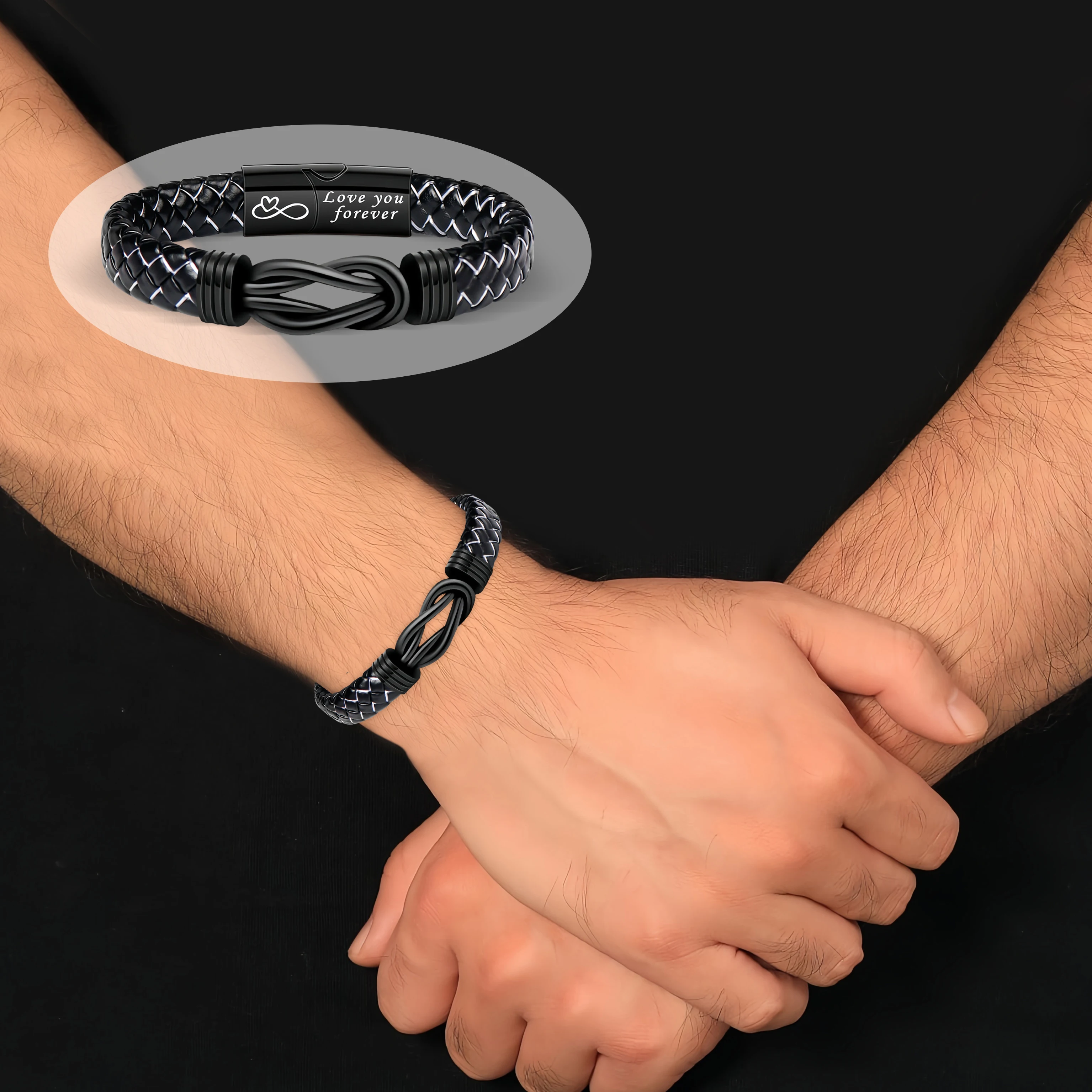 قطعة واحدة من سوار مغناطيسي جلدي مخصص للرجال - هدية منقوشة للزوج/الصديق مع بطاقة #5